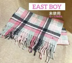 (未使用)大特価 East Boy ウール ピンクチェックマフラー女神ハート刺繍