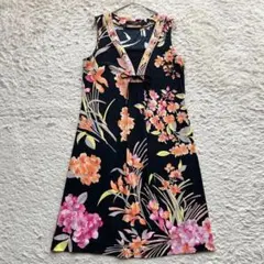 LEONARD FASHION 黒地に紫花柄 半袖ワンピース サイズ40 - メルカリ