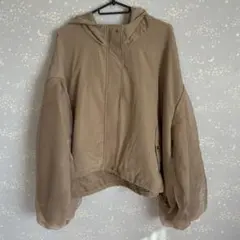 ベージュ フード付き バルーンスリーブジャケット