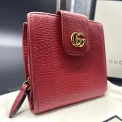 グッチ 折り財布 ウォレット マーモント金具 レザー 赤 ホック 523193