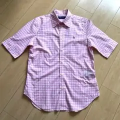 ラルフローレン　ピンクチェック　ボタンダウン半袖シャツ　ポロ刺繍