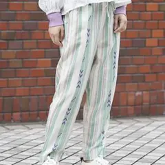 タグ付き新品 チチカカ 綿麻マルチストライププリント パンツ Mのサムネイル