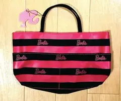 【未使用に近い】Barbie トートバッグ ピンクと黒ストライプ