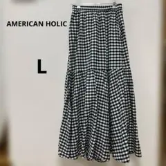 AMERICAN HOLICギンガムチェック フレアロングスカートL綿100%