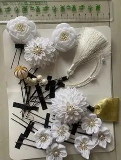 白い花モチーフ ヘアアクセサリーセット　ハンドメイド