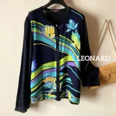 レオナール ＊上質シルクサテン×カシミヤクルーネックゆるニットカーディガン＊LL
