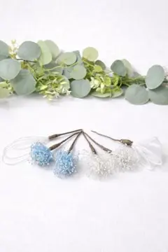 ハンドメイド　プリザーブドフラワーヘアアクセサリー　かすみ草ブルー