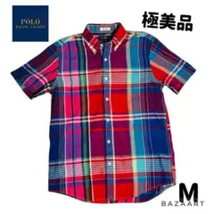 現行 QRタグ ラルフローレン マドラスチェックシャツ 半袖 M 希少インド綿