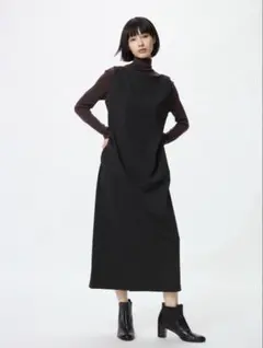 UNIQLO クレープジャージーワンピースノースリーブ　黒　XL