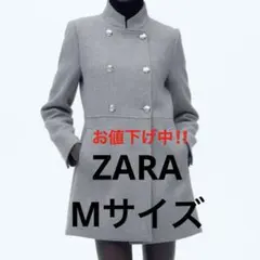 【未使用】ZARA グレー ダブルブレスト ピーコート ウールコート Mサイズ