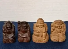 木彫り 七福神 置物 大黒天様 恵比寿様 2組4体セット 縁起物 骨董