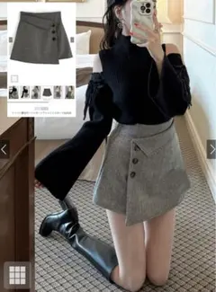 グレイル インパン裏地付へリンボーンアシメミニスカート tu923