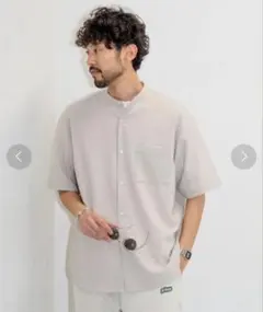 ​FREAK'S STORE Reflax バンドカラー 半袖シャツ Mベージュ