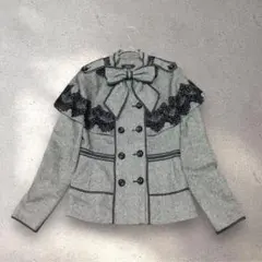 【美品】ケープカラー ツイード ダブル ジャケット レース 地雷系 ゴスロリ