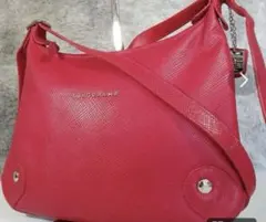 お値下げ！ロンシャン　ショルダーバッグ　レザー　プレート付き　カジュアル　赤