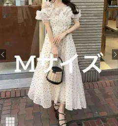 GRL グレイル ドット柄フリルオフショルダーフレアロングワンピースru1165