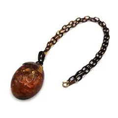 22579✨K18 アンバーペンダント 琥珀 葉モチーフ ネックレス