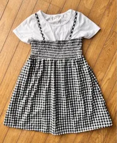 美品 キッズ 半袖 ワンピース ギンガムチェック 140