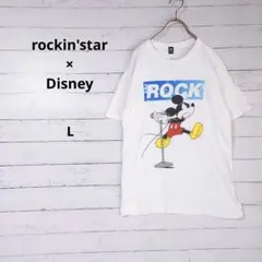 【美品】ロッキンスター　ミッキー　コラボ　プリント　Tシャツ　白　L　イベントのサムネイル