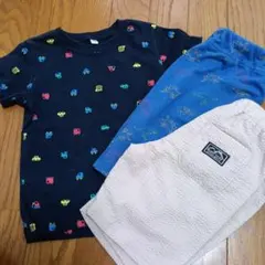 キッズ服 3点セット Tシャツ ハーフパンツ 90-100cm 帽子46cm