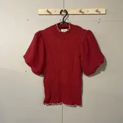 Dukkah 半袖ニット トップス レッド　Fのサムネイル