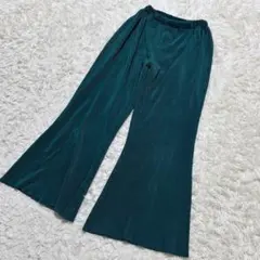 【c7347】ワイドパンツ フレア　ウエストゴム　ダークグリーン