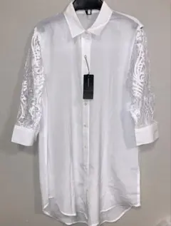 アンジュ様専用！ギャバディンK.T 白 チュールレース柄 7分袖 ロングシャツのサムネイル