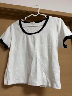 リブ編みホワイトTシャツ XL