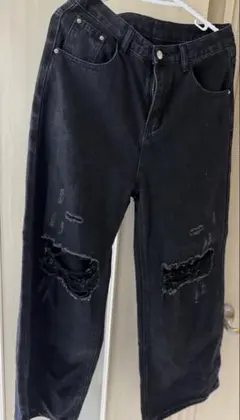 ブラック ダメージデニムパンツ S