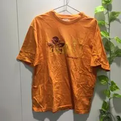 【オックスボウ】プリント Tシャツ 半袖 オレンジ色 ハイビスカス Sサイズ