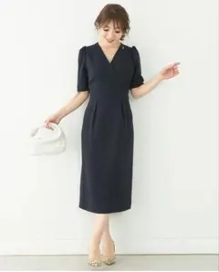 【新品タグ付き】 Liala×PG カシュクール タイトワンピース 半袖ネイビー