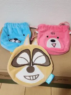 ぼのぼの　シマリスくん　アライグマくん　巾着ジップポーチ3個セット　ガチャガチャ