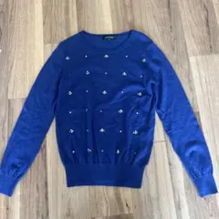 ロートレアモン ブルー 薄手ニット ビジュー付き 難あり