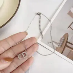 CD ネックレス　シルバー　ラインストーン　CZダイヤ　インポート　アクセサリー