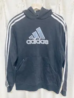 adidas アディダス パーカー スリーストライプ ビッグロゴ 黒　Lサイズ