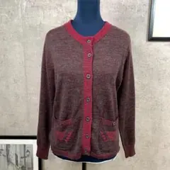カーディガン ボレロ ニット Free ボルドー 無地 長袖 伸縮性有 薄手