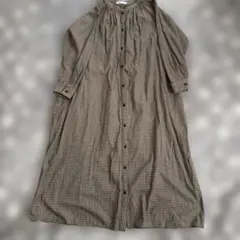 ギンガムチェック長袖ワンピース M