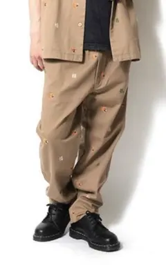 ヒューストン 10161コットンツイル総柄刺繍イージーパンツ