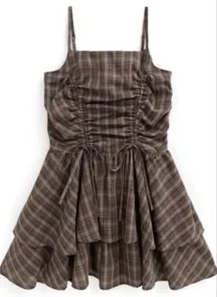 チェック柄ドロストリボンミニワンピース
