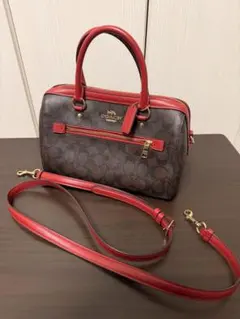 美品　コーチ ローアン サッチェル シグネチャー 2way ショルダーバッグ 赤