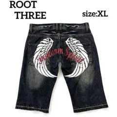 Root Three style メンズ　デニム ハーフパンツ　プリント　XLのサムネイル