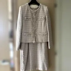 ツイードジャケット ワンピースセットアップ フォーマルスーツ ベージュ系