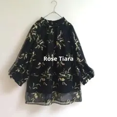 美品✨️ローズティアラチュールフラワーレースブラウス／チュニック黒46／3L相当のサムネイル
