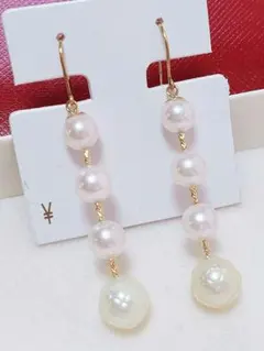 セール 未使用品 k18 あこや真珠 ロング ピアス