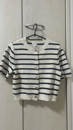 H&M ボーダー柄 半袖ニットカーディガン Sサイズ