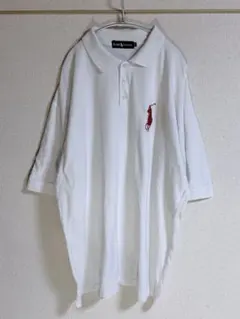 Ralph Lauren ビッグポニーポロシャツ 赤刺繍ロゴ 白 3XL Y2Kのサムネイル