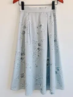 ミッシュマッシュ　水色 花柄 フレアロングスカート