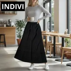 インディヴィ☆ロングフレアスカート ブラックフォーマル 冠婚葬祭 ストレッチ40