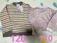 新品　しまむら　長袖　裏起毛　ベロア　ピンク　ボーダー　女の子　110 120