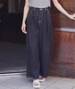 earth music&ecologyタックホックデニムパンツ ブラック